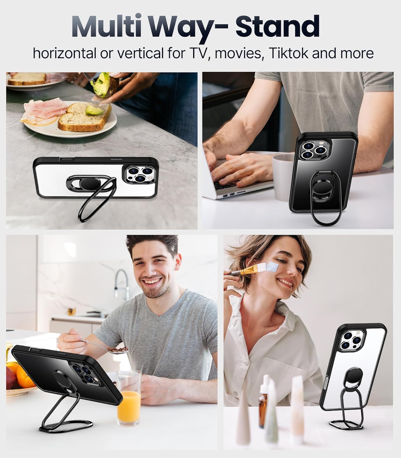 Shields Up for iPhone 16 Pro Case with Stand, Phone Case Clear with Double Ring Holder [Adjustable & Foldable] Shockproof Protective Cover for iPhone 16 Pro 6.3 inch - Clear Black - Image 4