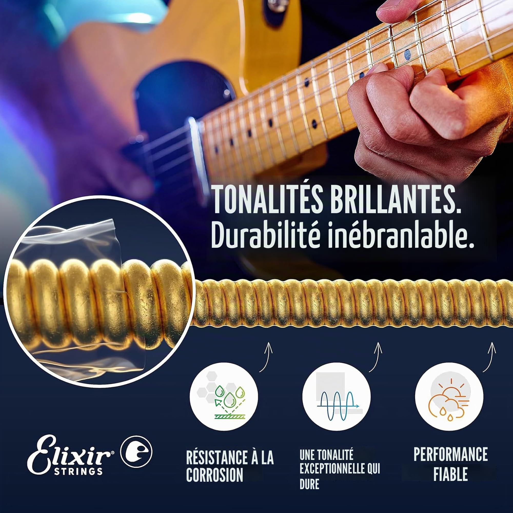 Elixir Cordes de guitare électrique en acier plaqué nickel avec revêtement OPTIWEB - Elixir - Lot de 3 cordes pour guitare électrique - Super Light 9-.42