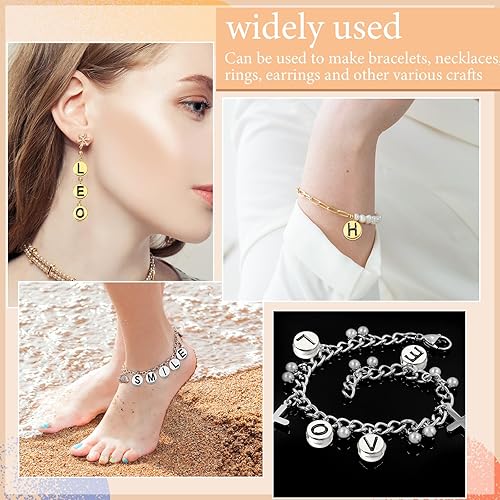 Vista 11 de Sureio 114 cuentas de letras del alfabeto de aleación de 0.315 pulgadas, planas, redondas, con letras de la A a la Z, cuentas espaciadoras sueltas