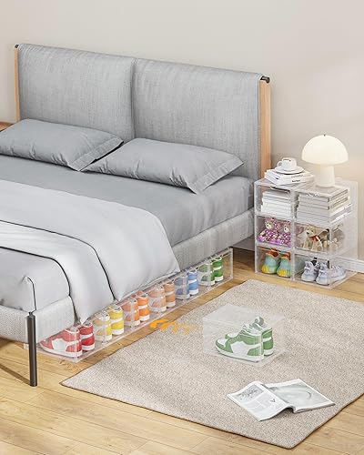 Miniatura 9 de Kitsure Cajas de zapatos más gruesas y resistentes, paquete de 12 organizadores plegables de plástico transparente blanco con puerta magnética,