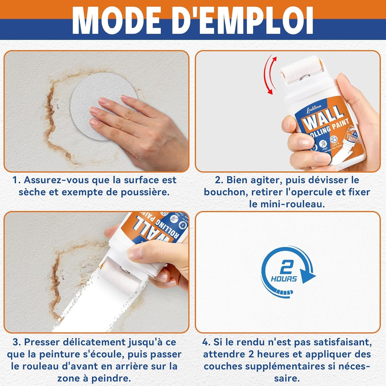 Peinture Blanche Mur et Plafond à Base d'Eau Séchage Rapide 100ml