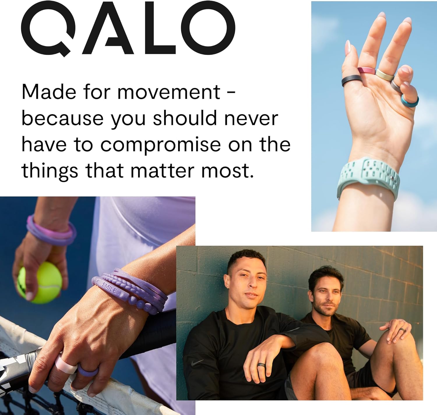 QALO Men & Women's Rubber Silicone Ring, Narrow Polished Step Edge Rubber Wedding Band, Breathable, Durable Unisex Engagement Silicone Ring, Multi Colors