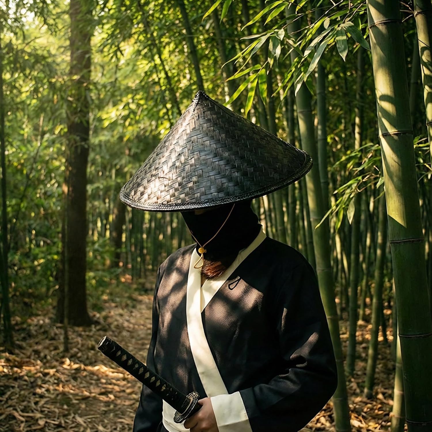 Rice Hat 14 Inch Black Conical Drawstring Bamboo Hat Traditional Asian Style Cool Farmer for Women Men Outdoor Gardening