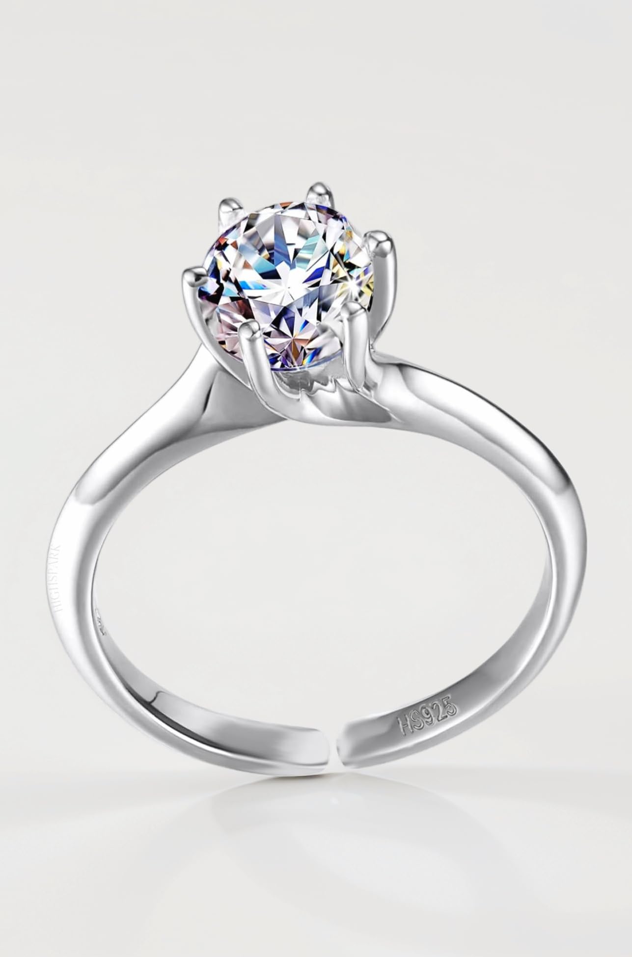 HighSpark 925 Silver Solitaire Rings for Women | Adjustable Contemporary Style | 92.5 Sterling Silver & Diamond Like Brilliance Sparkling Zirconia | Lovely Gift