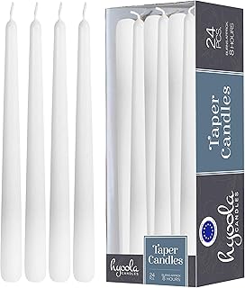 Hyoola Tall Taper Candles - White Dripless Dinner Candle Sticks - Paraffin Wax with Cotton Wicks - 10 Inch (25cm) - 8 Hour Burn Time (24 Pack)