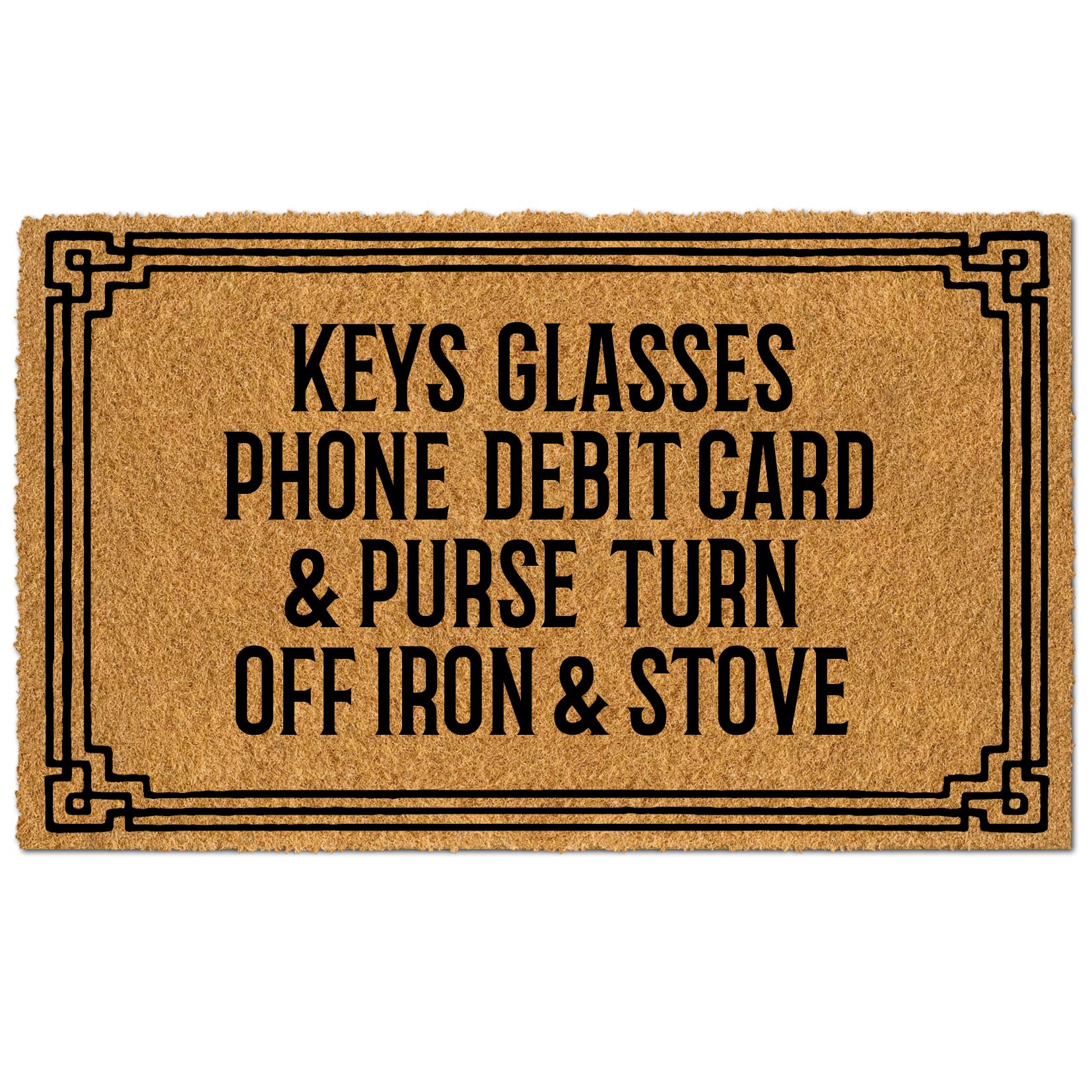 Wulidrom Faux Coir Funny Outdoor Mat for Home Entrance, Water-Resistant Large Front Door Mat, Low Profile Checklist Print (Keys Glasses Phone), Indoor