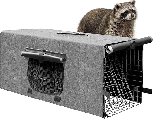 Funda para jaula de trampa de animales, cubierta de jaula trampa con ventana transpirable para trampa para gatos salvajes de 1 a 2 puertas de 32 x