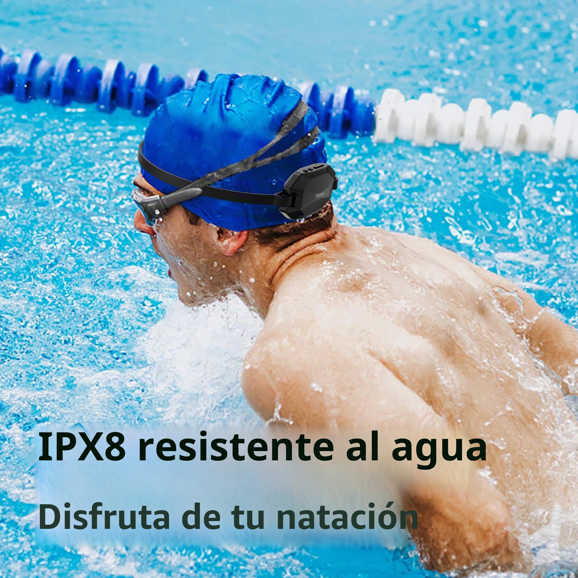 Tayogo Rock Pro Auriculares de Conducción Ósea Impermeables, 4 en 1 Abiertos para Natación, Running y Deporte con Bluetooth, MP3, Radio FM y Modo de Recepción (Negro)