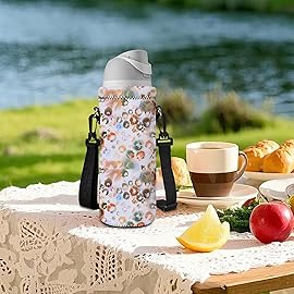 AUPET Water Bottle Bag Carrier,24oz/32oz Insulated Neoprene bottle Sling Holder Case Pouch Cover for 1000ML/750ML Bottles with Shoulder Strap for walking (Watercolor Style, 750ML)