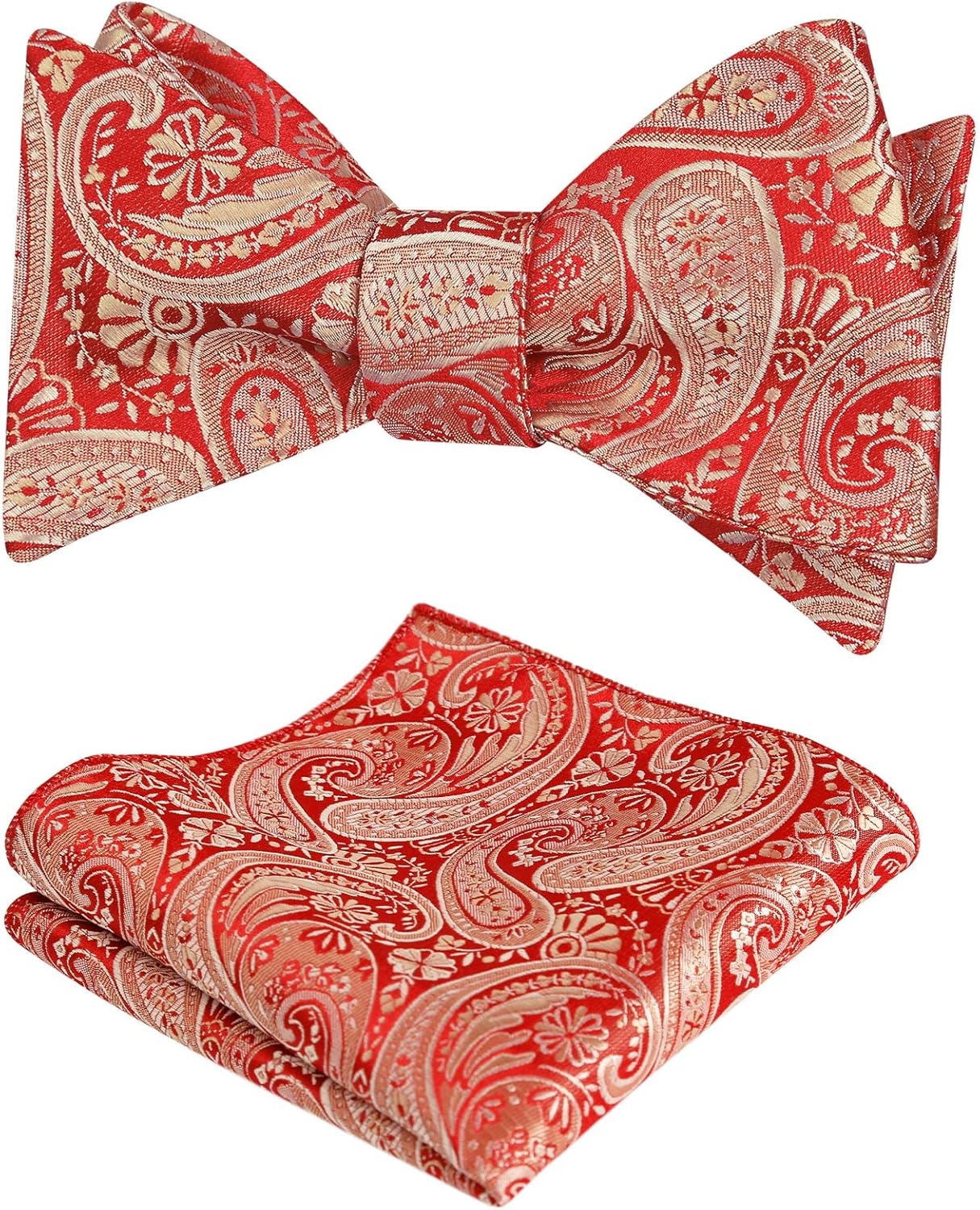 Alizeal Mens 2pcs Paisley Jacquard Tuxedo Self Tied Bow Tie with Pocket Square Set