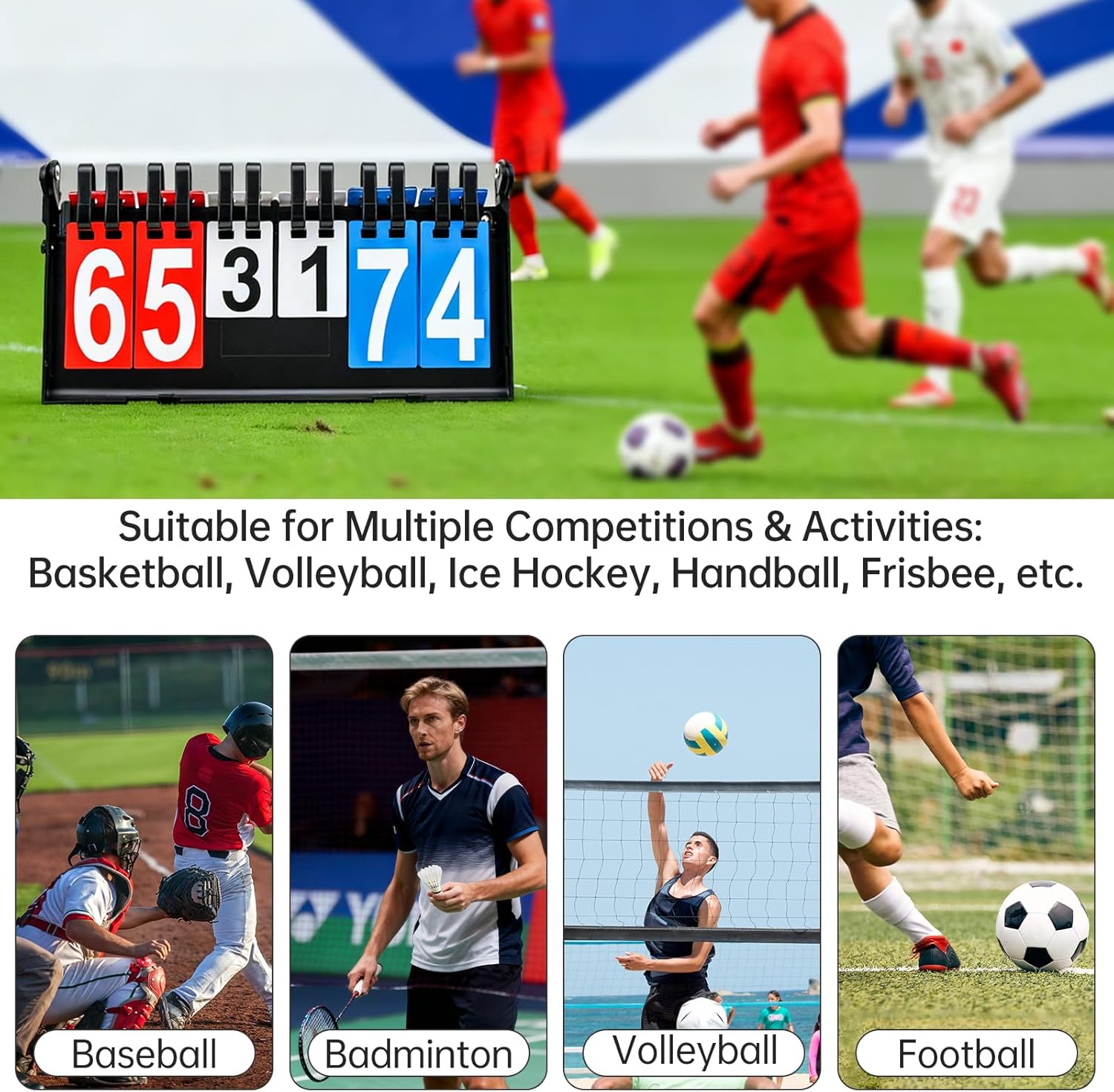 Flip Scoreboard 6-Digit Portable Score Keeper Flipper - Double-Sided Large Numbers, Waterproof Tabletop for Basketball, Volleyball, Pickleball, Cornhole & Soccer Games