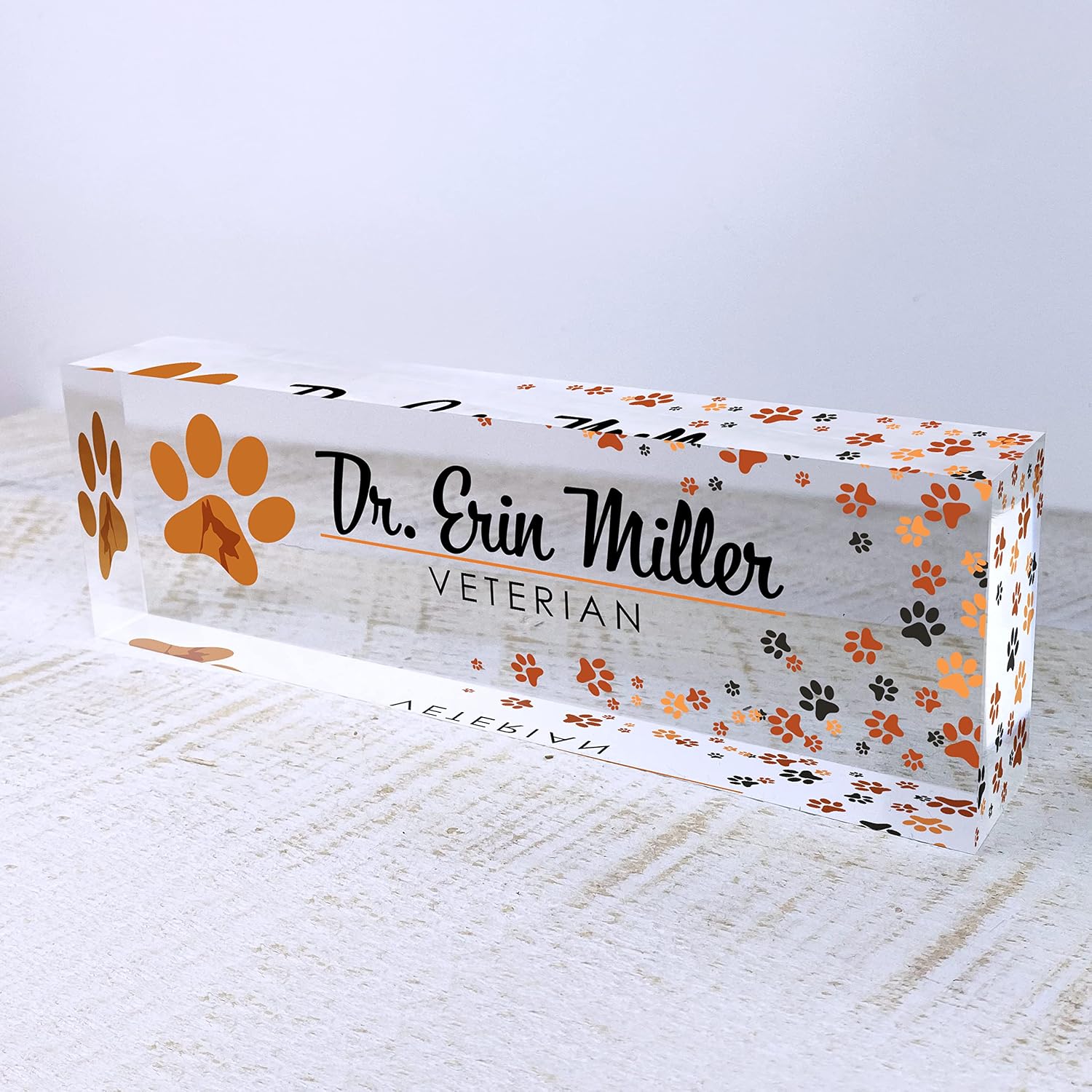 Artblox Office Desk Name Plate Personalized | Custom Name Plates for Desks | Vet Dog Design On Clear Acrylic Glass | Cute Office Desk Accessories Customized Gifts - (8" x 2.5")
