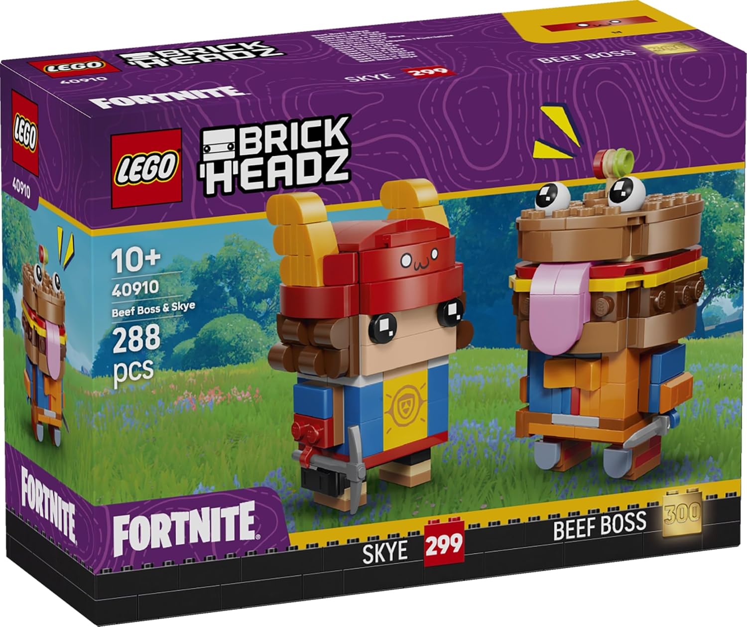 LEGO Fortnite BrickHeadz Beef Boss & Skye Figures – 288-Piece Video Game Building Set with Sword & Pickaxe Accessories, Collectible Gamer Decor Gift for Kids Boys & Girls – 40910