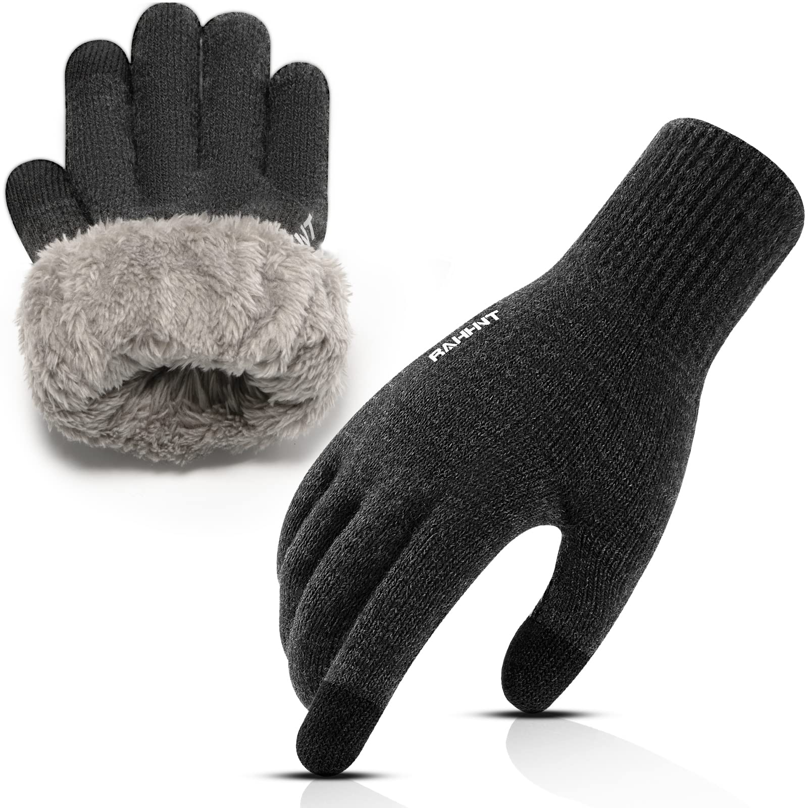 Rahhint Guanti Invernali Uomo Donna - Guanti Termici Uomo Antiscivolo - Guanti Lana Touch Screen Donna Guanti da Sci Smartphone Computer