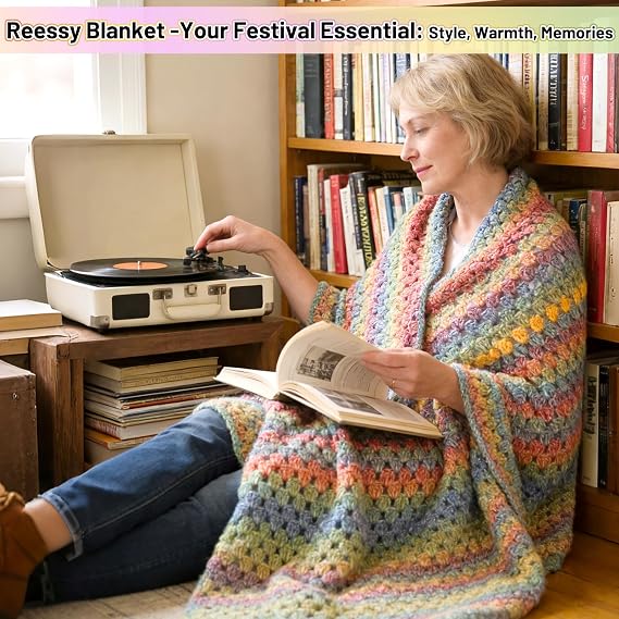 Reessy Crochet Kit, Complete Crochet Kits for Beginners Adults with Soft & Colorful Gradient Yarn Detailed Video Tutorials Crocheting Accessories, Super Easy Beginners Crochet Blanket Kit-Rainbow