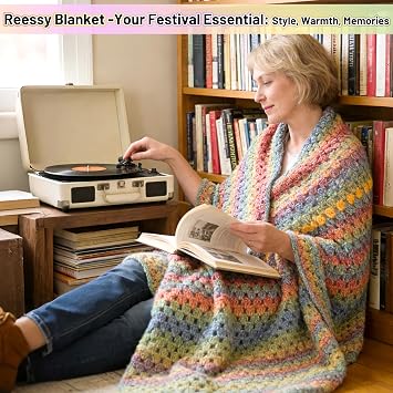 Reessy Crochet Kit, Complete Crochet Kits for Beginners Adults with Soft & Colorful Gradient Yarn Detailed Video Tutorials Crocheting Accessories, Super Easy Beginners Crochet Blanket Kit-Rainbow