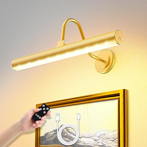 Luz de imagen inalámbrica que funciona con pilas, luz dorada para pared con control remoto y temporizador, brillo ajustable y luz de pintura