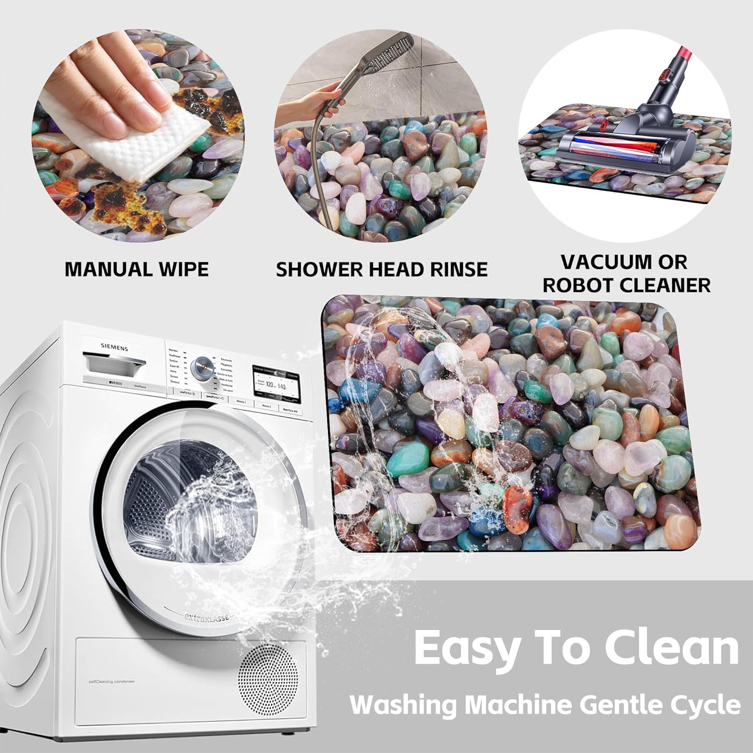 Colorful Cobblestone Bathroom Rugs,Absorbent Quick Dry Bath Mat,Water Absorbing Soft Easy Clean Shower Mat for Bathroom,Tub and Shower,Machine Washable,15.7"×23.6" - Image 7