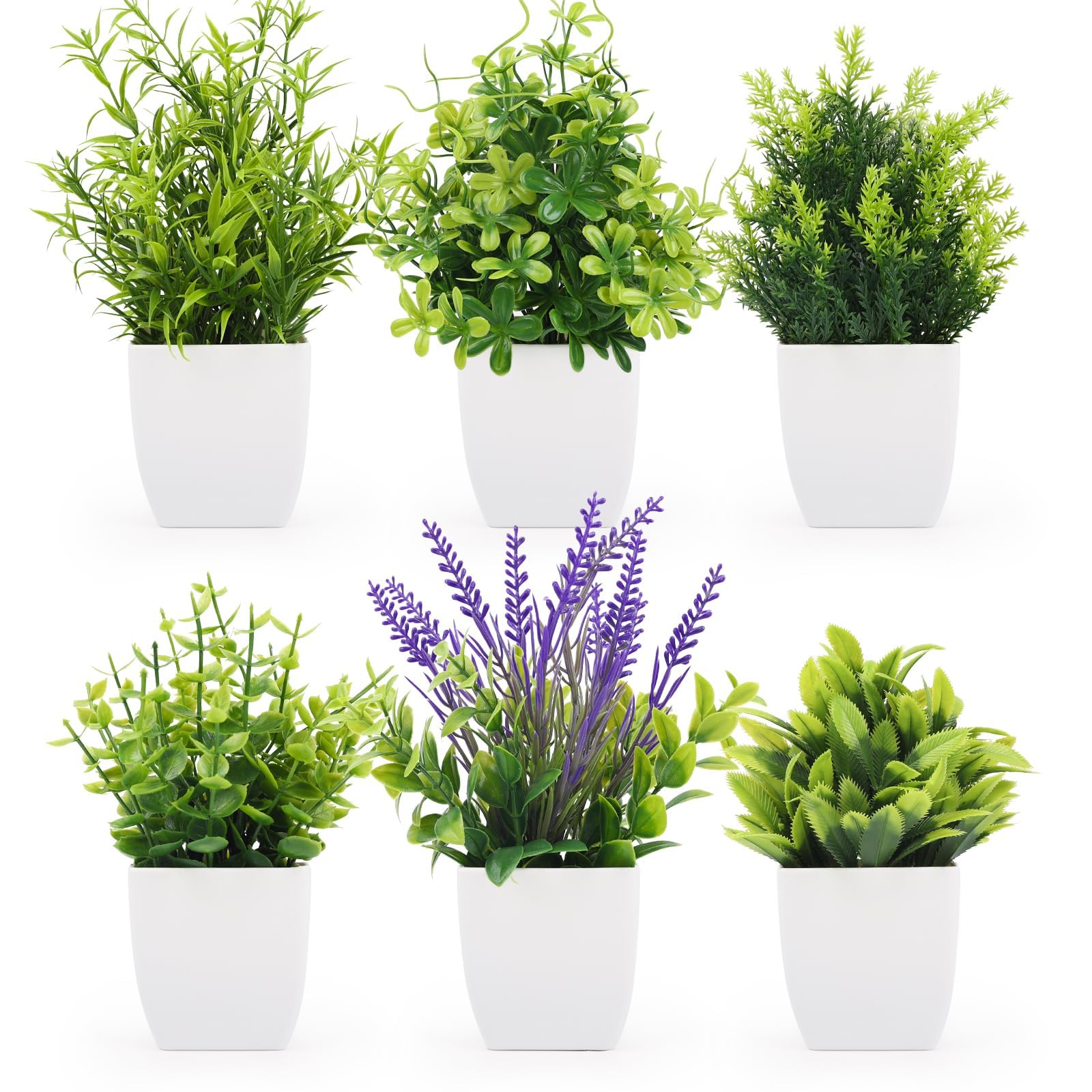 TYL&TYS 6 Pcs Mini Fake Plants, White Pot Faux Indoor Decor