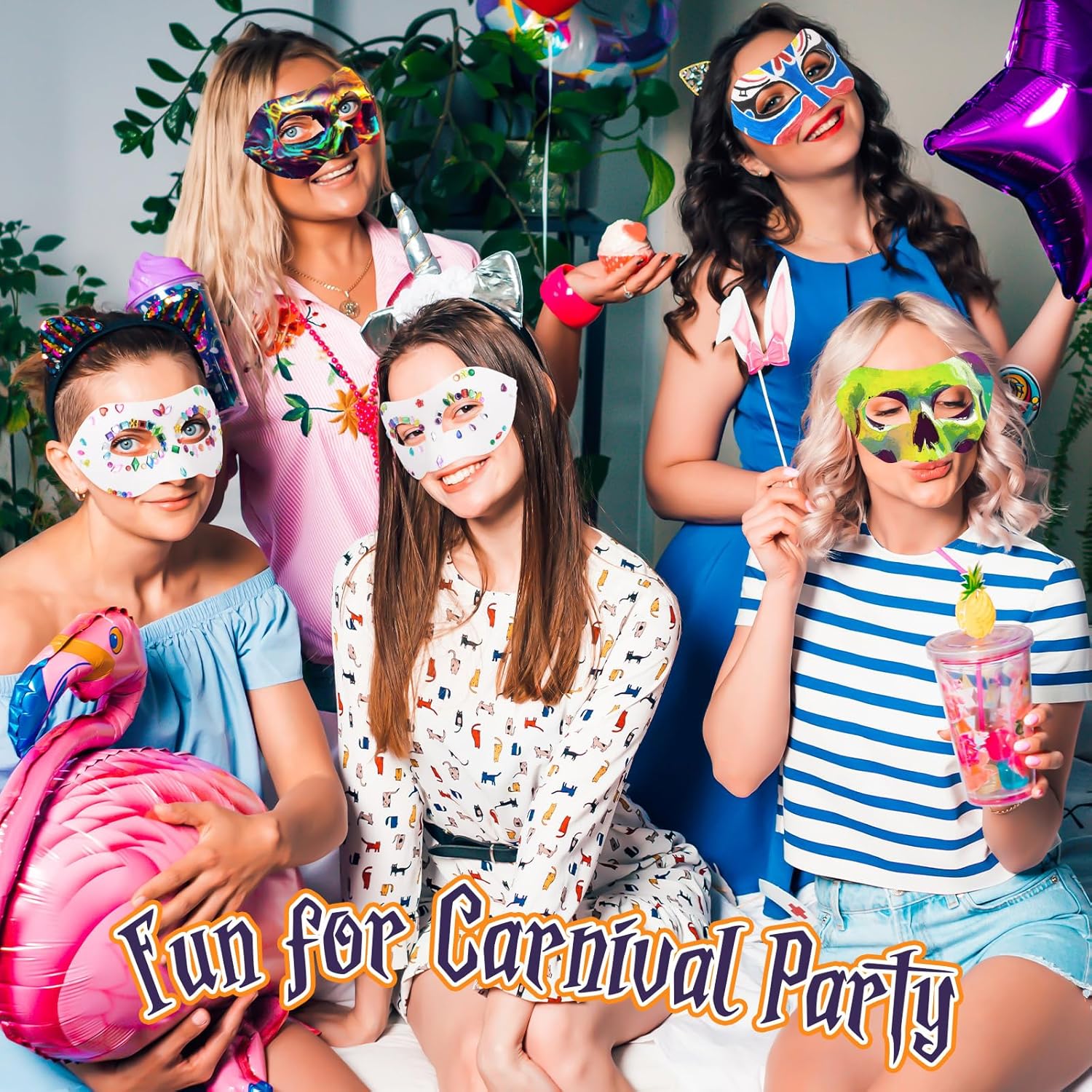 Leyndo 24 Pack Paper Mache Mask White Craft Masquerade Mask with Gem Sticker and Feather DIY Blank Mardi Gras Cosplay