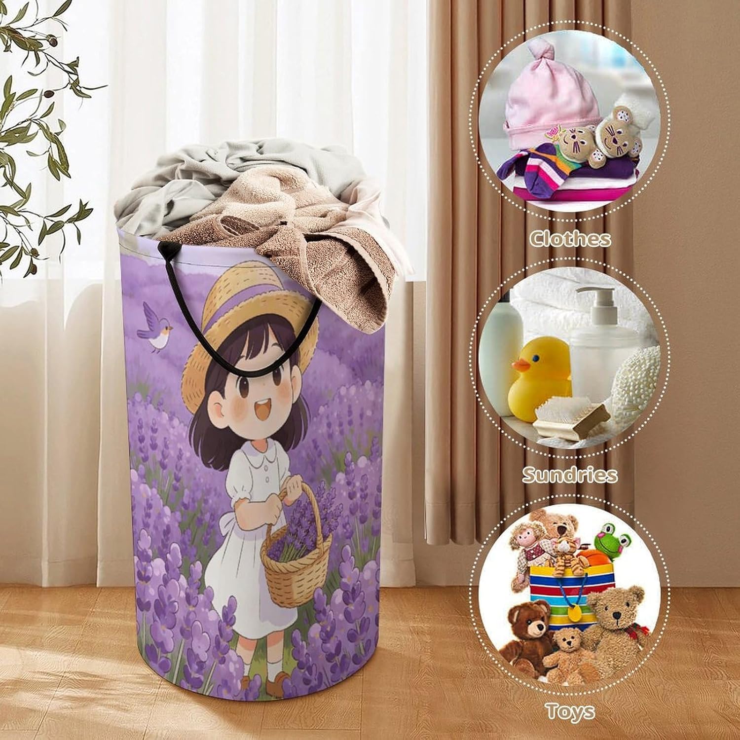 Lavender Park Laundry Hamper Fashion Dirty Laundry Hamper Portable Laundry Hampers with Handles Lightweight Large Clothes Storage Basket for Bedroom Bathroom