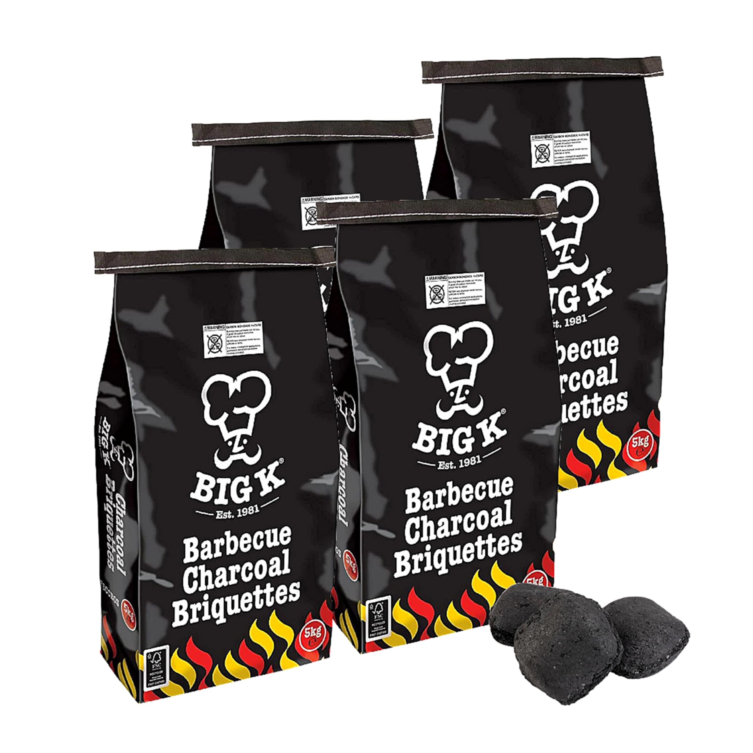 Charcoal Briquettes Bulk Buy for BBQ Grill - Pack of 4 x 5kg Quick & Easy to Light Barbecue Grill Briquettes for Outdoor Cooking, Camping. Less Smoke & Longer Lasting Briquettes with Topline Card