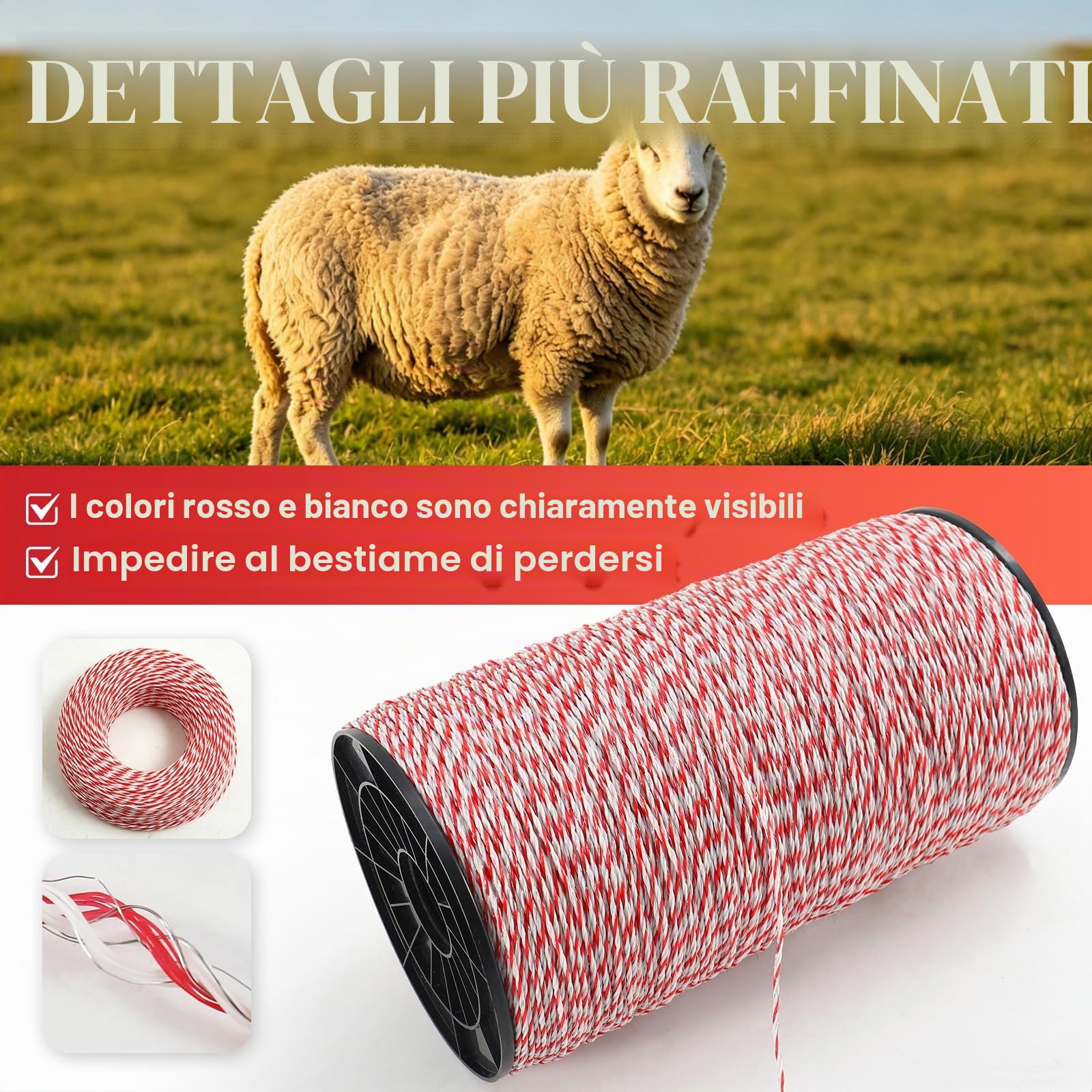 1000M Corda per Recinzioni Elettriche, Recinti Elettrici in Acciaio Inox con 6 Fili Conduttori, Filo Elettrico per Recinti Animali, Elettrificati Recinzioni per Animali Cinghiali Mucche