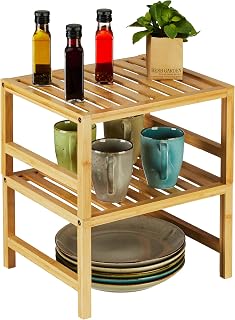 Relaxdays Schrankeinsatz, 2er Set, Bambus, HxBxT: 20 x 35,5 x 30,5 cm, Regaleinsatz für Arbeitsplatte & Schrank, Natur