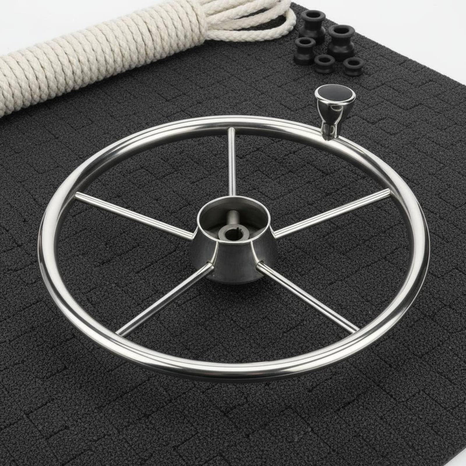 harayaa Marine Lenkrad Boot Lenkrad Steuerrad Ruder Rad Edelstahlsteuerung mit Polierter Oberfläche Und Sicheren Griffpunkten Klassisches 5‑speichen‑aufbau, 13-5 Zoll