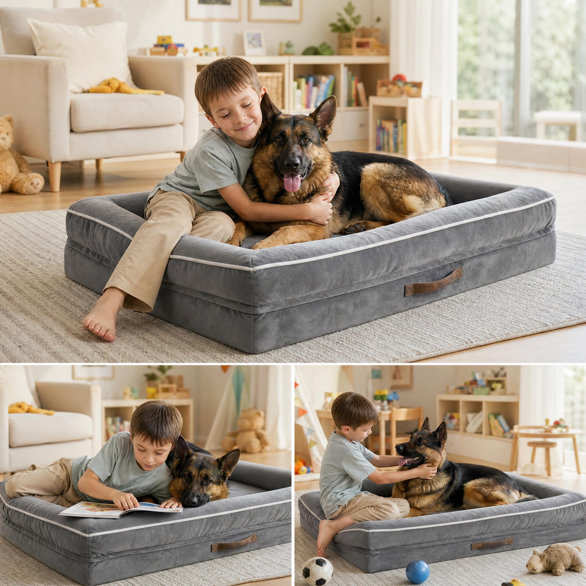 Upvilla Orthopädisches Hundebett XL, Hundekorb Waschbar mit Eierförmiger Kistenschaum，Wasserdicht Hundesofa mit rutschfeste Unterseite und Vierseitiges Kissen (Grau, L117xB76xH19cm)