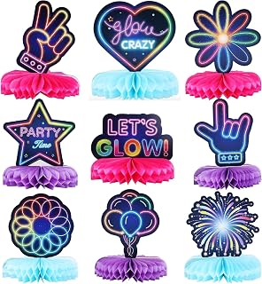 9Pcs Lets Glow Honeycomb Centerpieces, Neon Fluorescent Party Table Decoration, Glow in The Dark Birthday Theme Decor