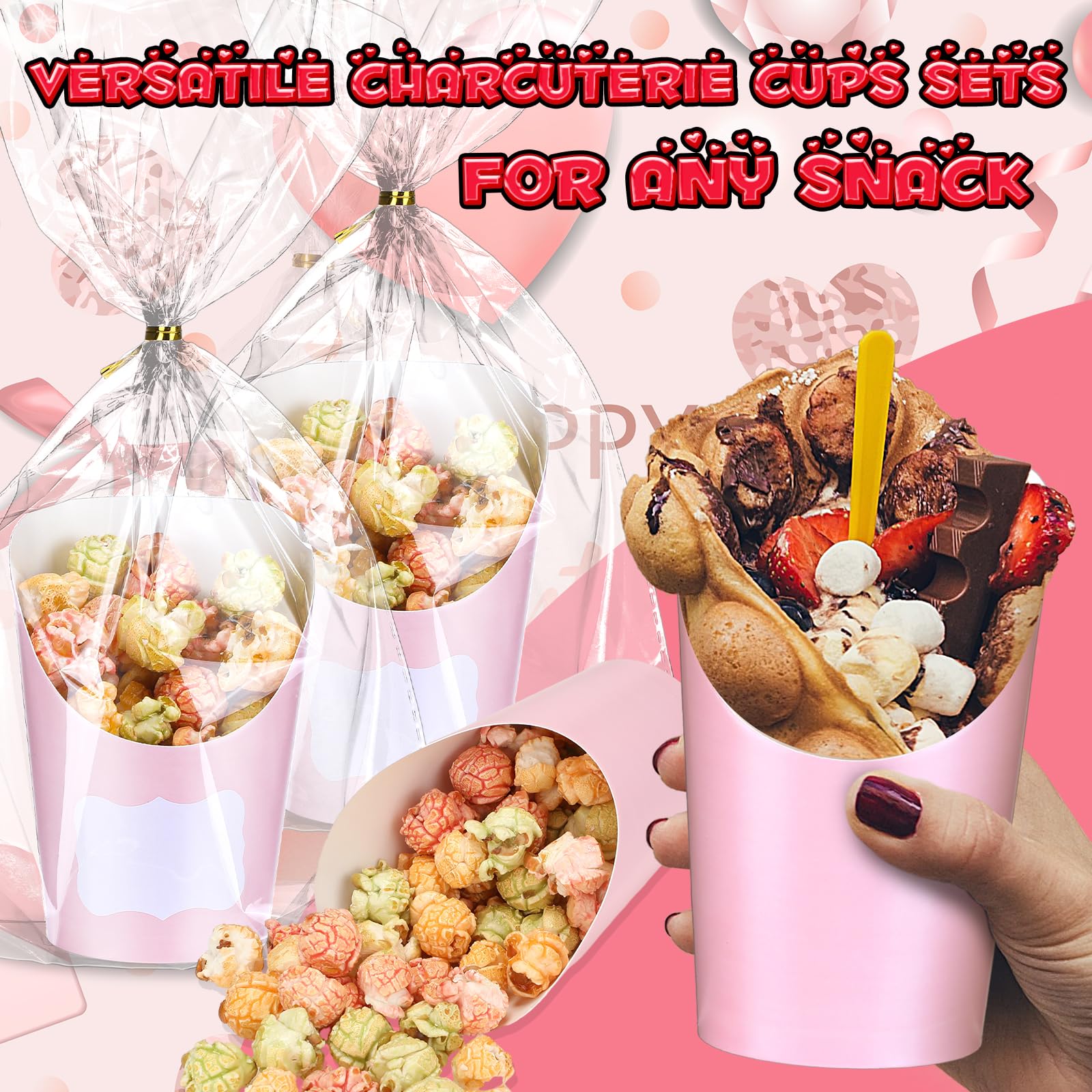 50 Set Charcuterie-Becher Mit Stäbchen & Tüten – 400 Ml, Einweg-Partygeschirr Für Hochzeit, Geburtstag, Babyshower