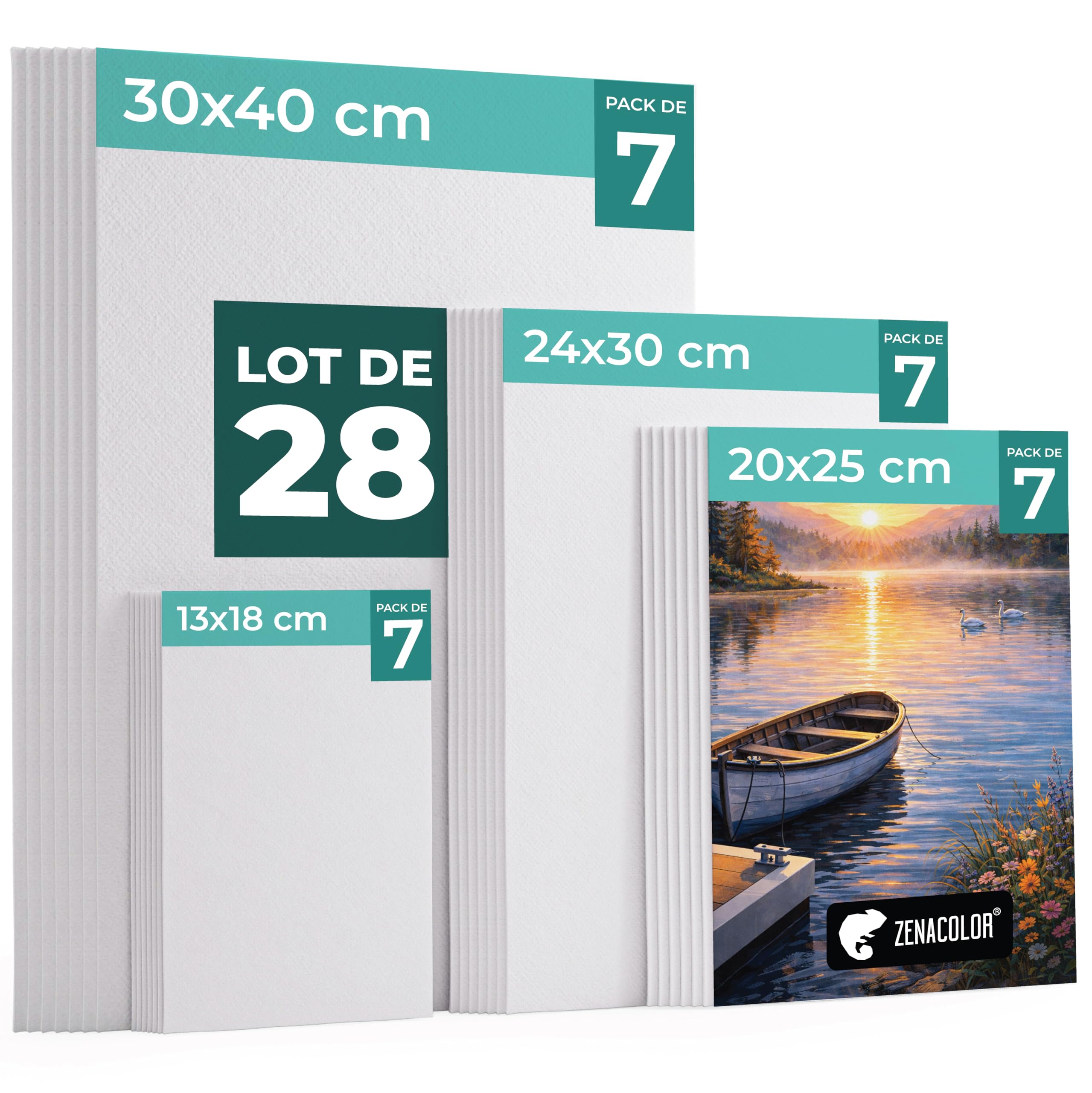 Set de 28 Canvas Telas - Lienzos para Pintar de Varios Tamaños - 13x18, 20x25, 24x30, 30x40 - Algodón sin Ácidos - Todos los tipos de Pintura sobre Lienzos