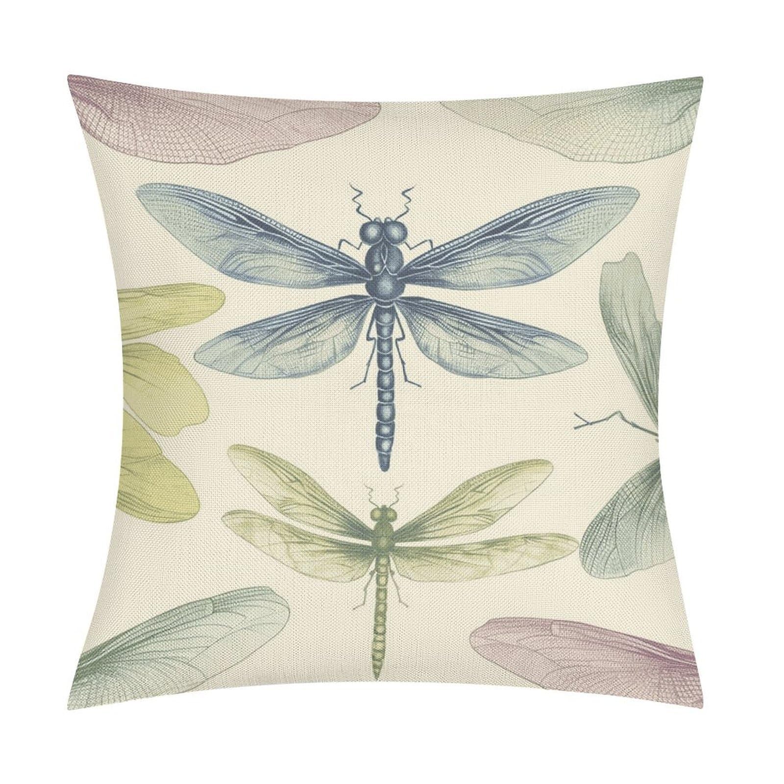 Fodpand Style Dragonfly Drawing Pillow Covers 18X18 Inch, Pillow Cases Boho Farmhouse, Throw Pillow Covers For Couch Sofa Bed Spring Home Decor