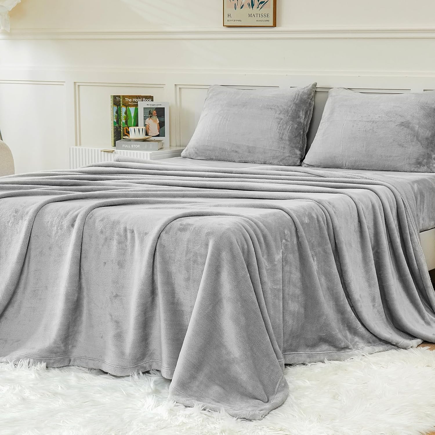 YIYEA Fleece Sheets, Luxury Ultra Soft Fuzzy Bed Sheets Set, Fluffy Plush Velvet Bedding for Fall Winter, Cozy Warmth and No Shedding, 4PC, Full, Light Gray