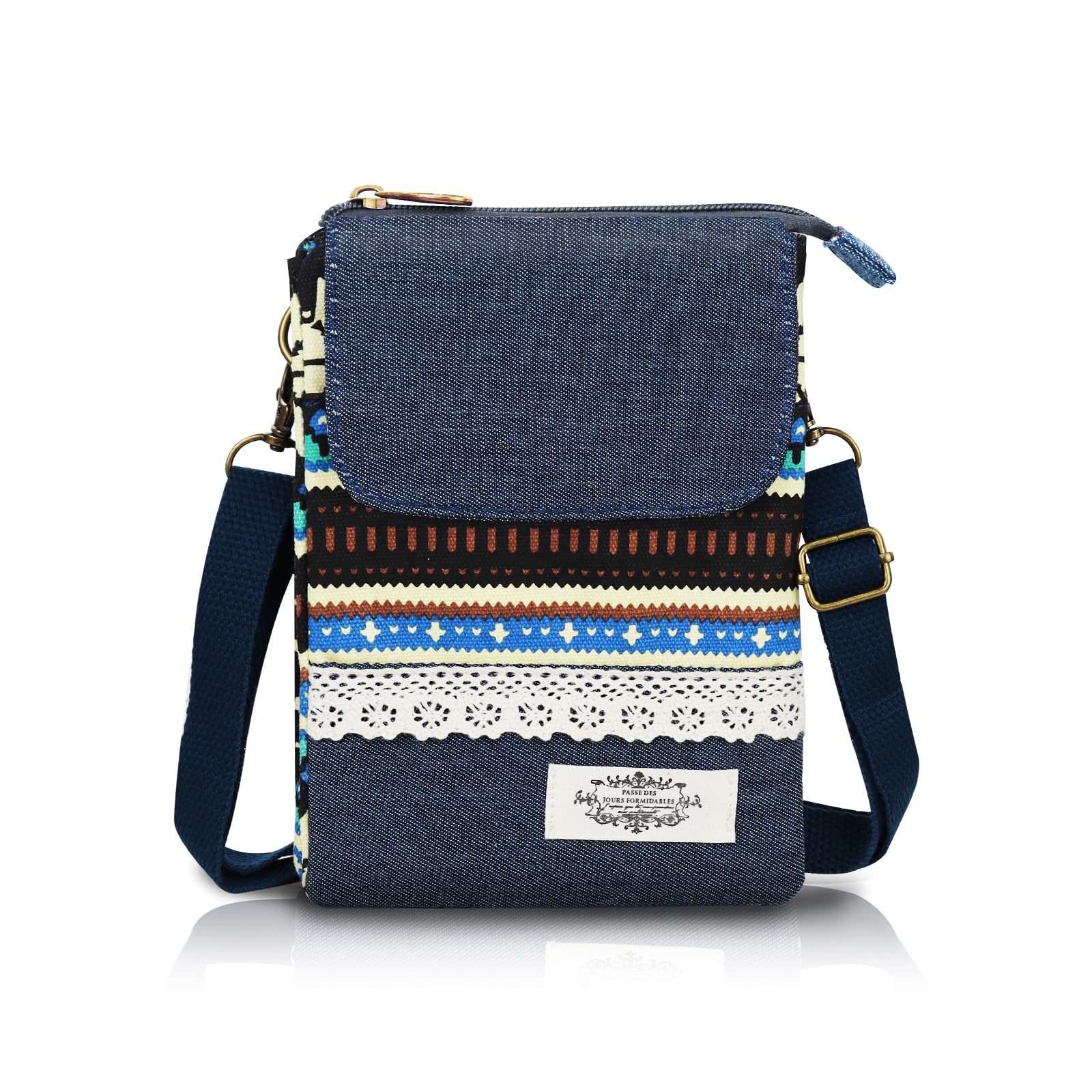 AfitLulu Klein Handytasche zum Umhängen Damen, Bohemian-Stil Handy Umhängetasche, Leinwand Handy Tasche zum Umhängen Crossbody Bag mit Abnehmbarem und Verstellbarer Schultergurt