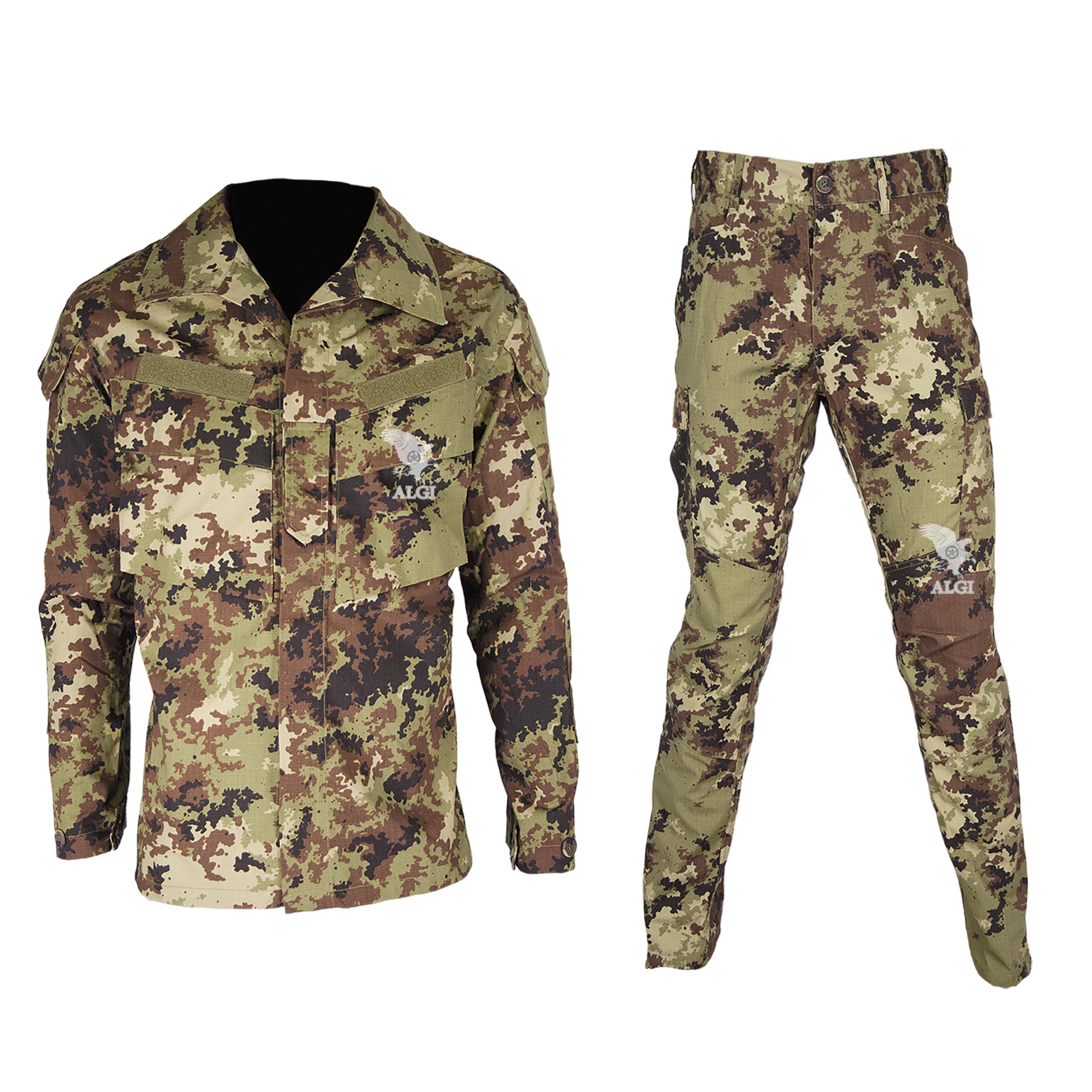 ALGI Completo Tuta Militare da Combattimento Ripstop di Polyfilo Vegetato Mimetico