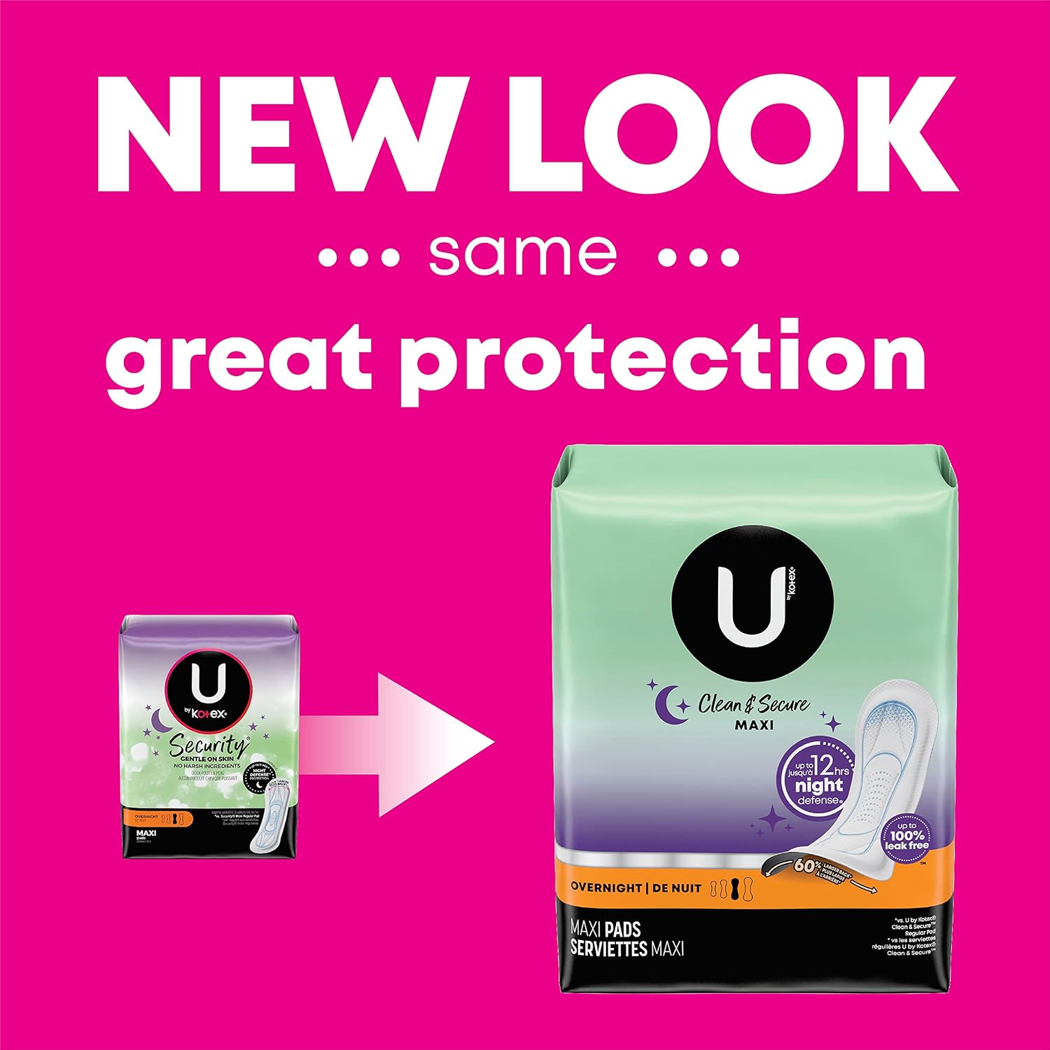 U by Kotex Clean & Secure Overnight Maxi Pads, 112 Count (4 Packs of 28)