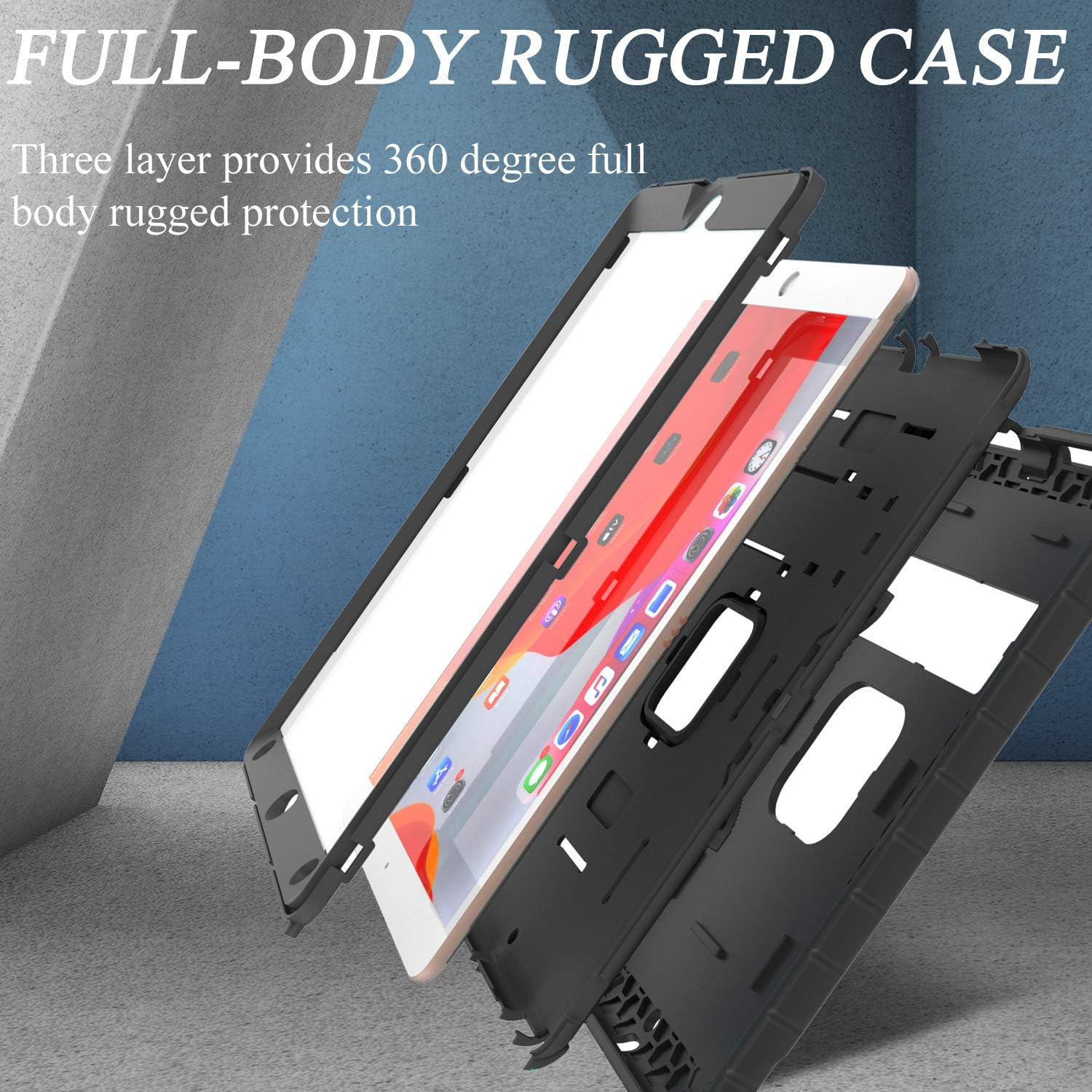LEDNICEKER New iPad 10.2 2019 Case with Built-in Screen Protector, iPad 7th Generation Shockproof Case, Heavy Duty Full Body Rugged Protective Kickstand Case for iPad 10.2 2019, Black with Black Frame