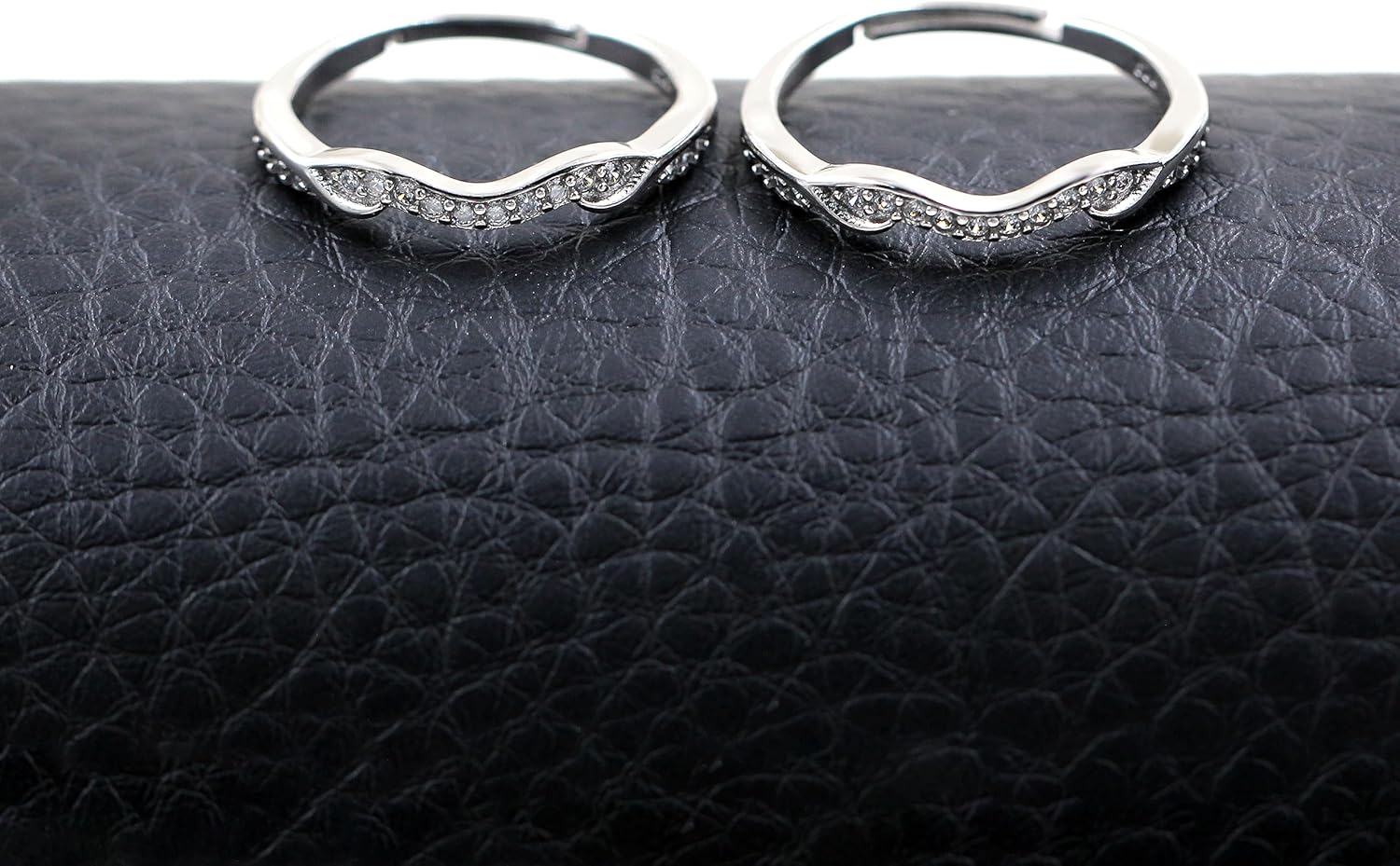 Uloveido 925 Sterling Silver Cubic Zirconia Curved Wedding Band Ring Guard Enhancer 2pcs Stackable Set Adjustable