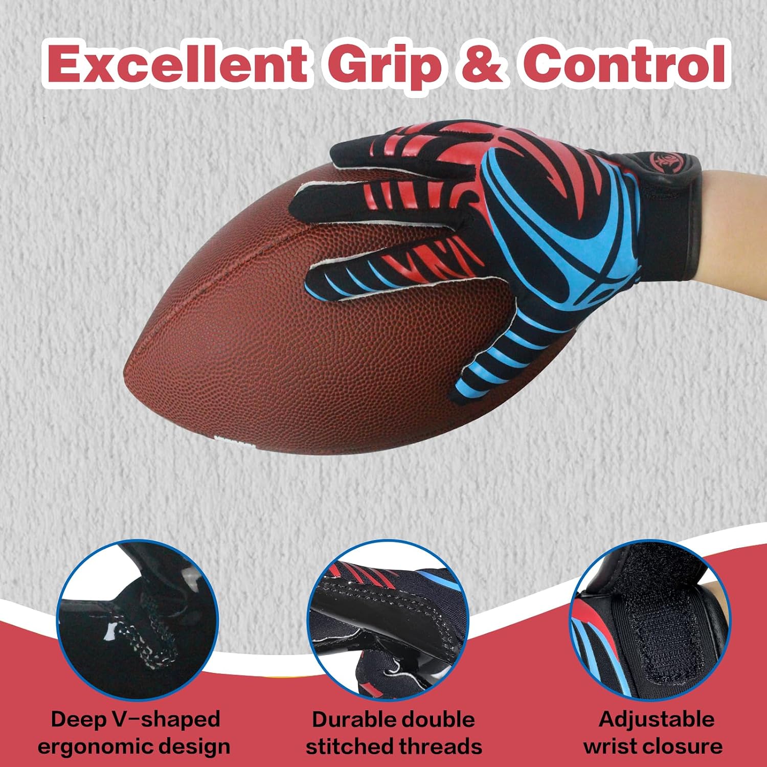 Whirlwind Youth Football Gloves,Flexible Fit Comfort,Impact Protection Wrist Support,Breathable Mesh for Teen Boys and Girls Sports,Gift for Christmas,Birthday