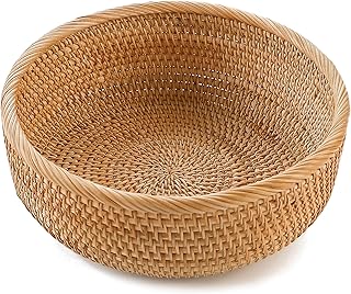 HITOMEN Handmade Rattan Bread Baskets Round Wicker Fruit Serving Storage...