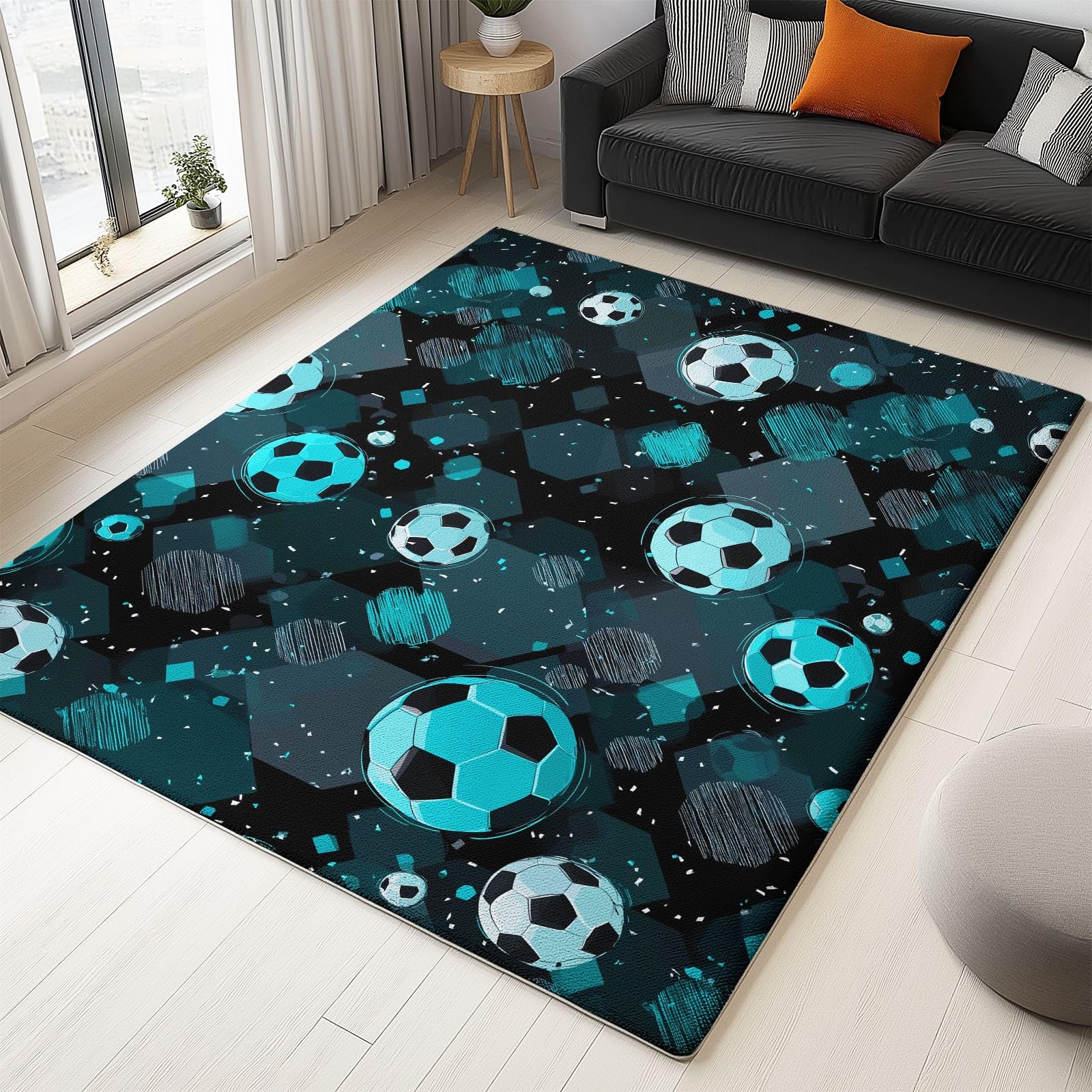 Genérico Alfombra Infantil para Dormitorio, Poliéster XXL Lavable Antideslizante, Fútbol Americano Teal Estrellas Deporte, 160x230cm