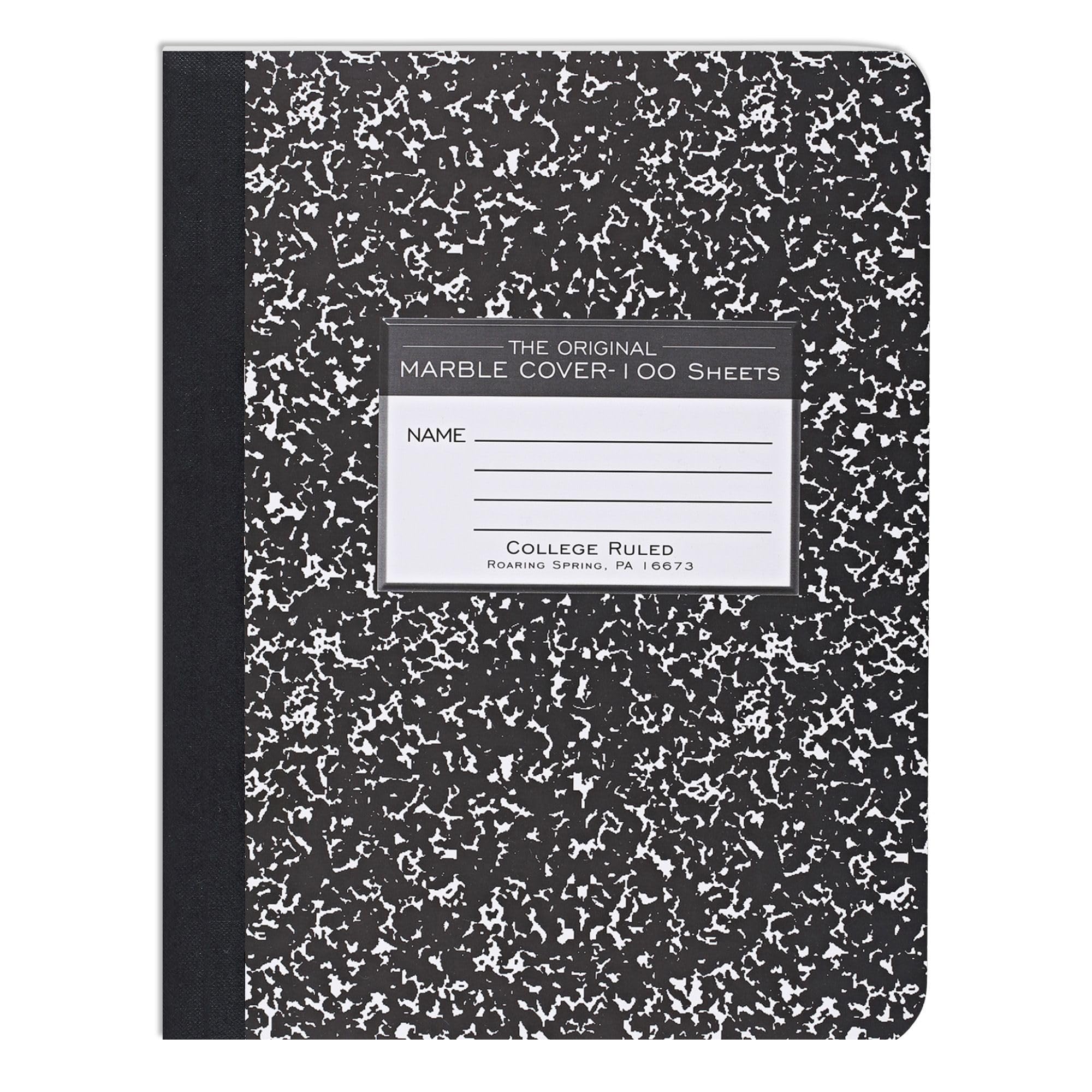 Hard Cover Composition Notebook, Black Marble Comp Book, 9.75β³ x 7.5β³, College-Ruled with Margin, 100 Sheets (200 Pages), Made in USA