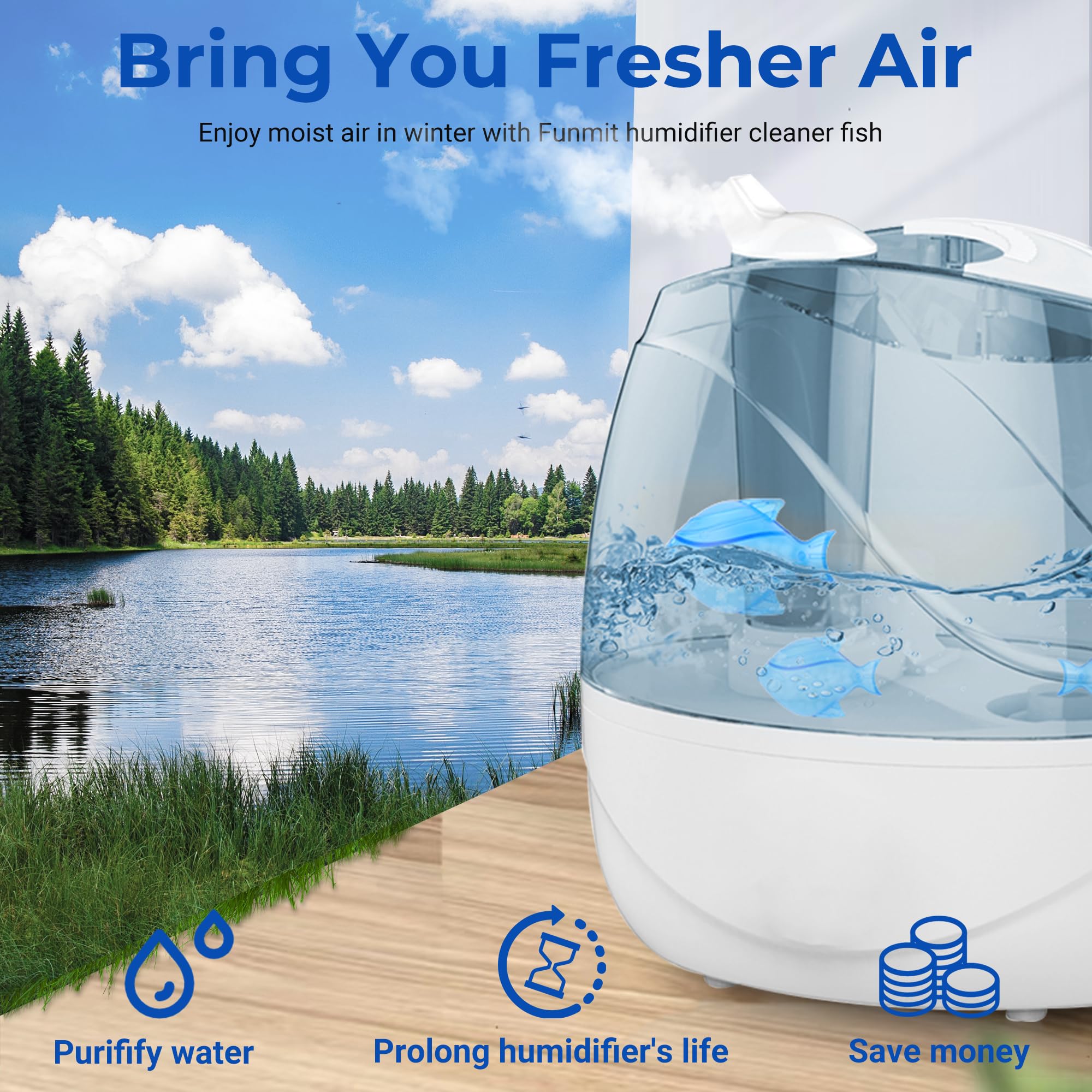 Lot de 6 humidificateurs de nettoyage pour poissons compatibles avec humidificateurs et aquariums - Bleu