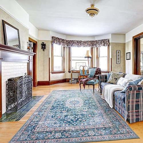 DECOMALL Kalina - Alfombras lavables, estilo bohemio, vintage, plegable, para sala de estar, dormitorio, comedor, 6 x 9 pies, color verde multicolor