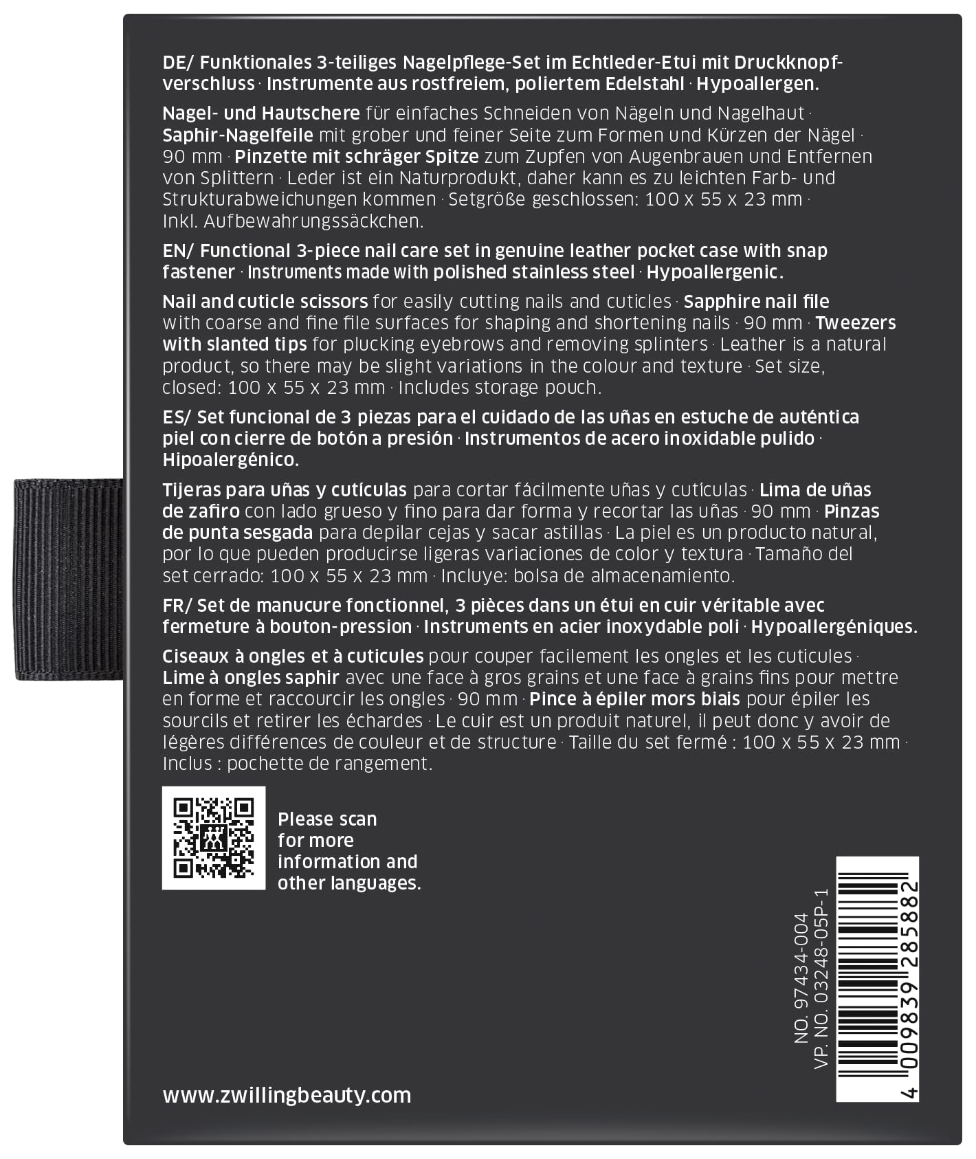 Zwilling Classic Inox Etui Maniküre Pediküre Nagel-Set 3-teilig Rindleder Nagelschere Pinzette Nagelfeile schwarz 97434-004-0