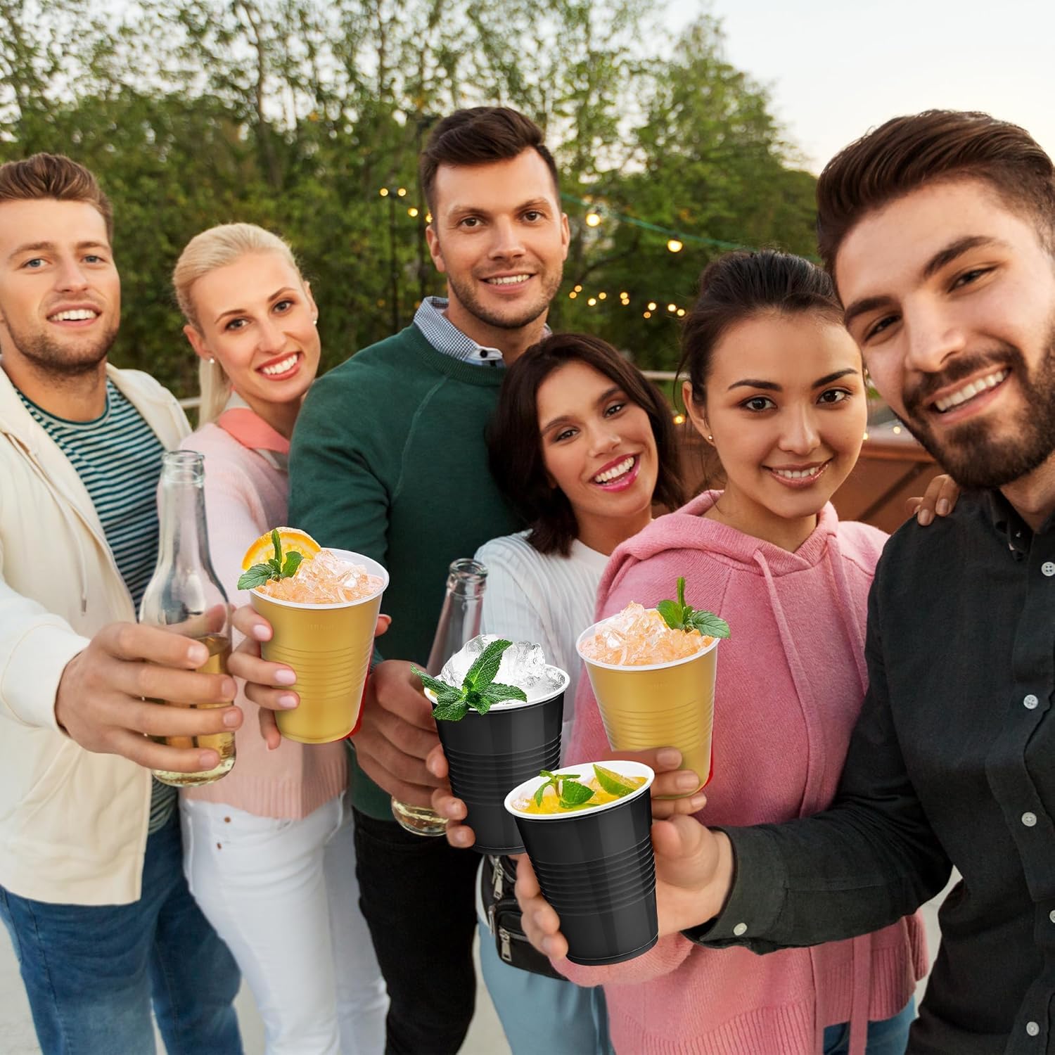 Kochorie 100 Pack Black Gold Disposable Plastic Cups 12 Ounce Drinking Party Cups Bulk Party Cups for Wedding Birthday Graduation Christmas Parties, Picnics Events - Image 6