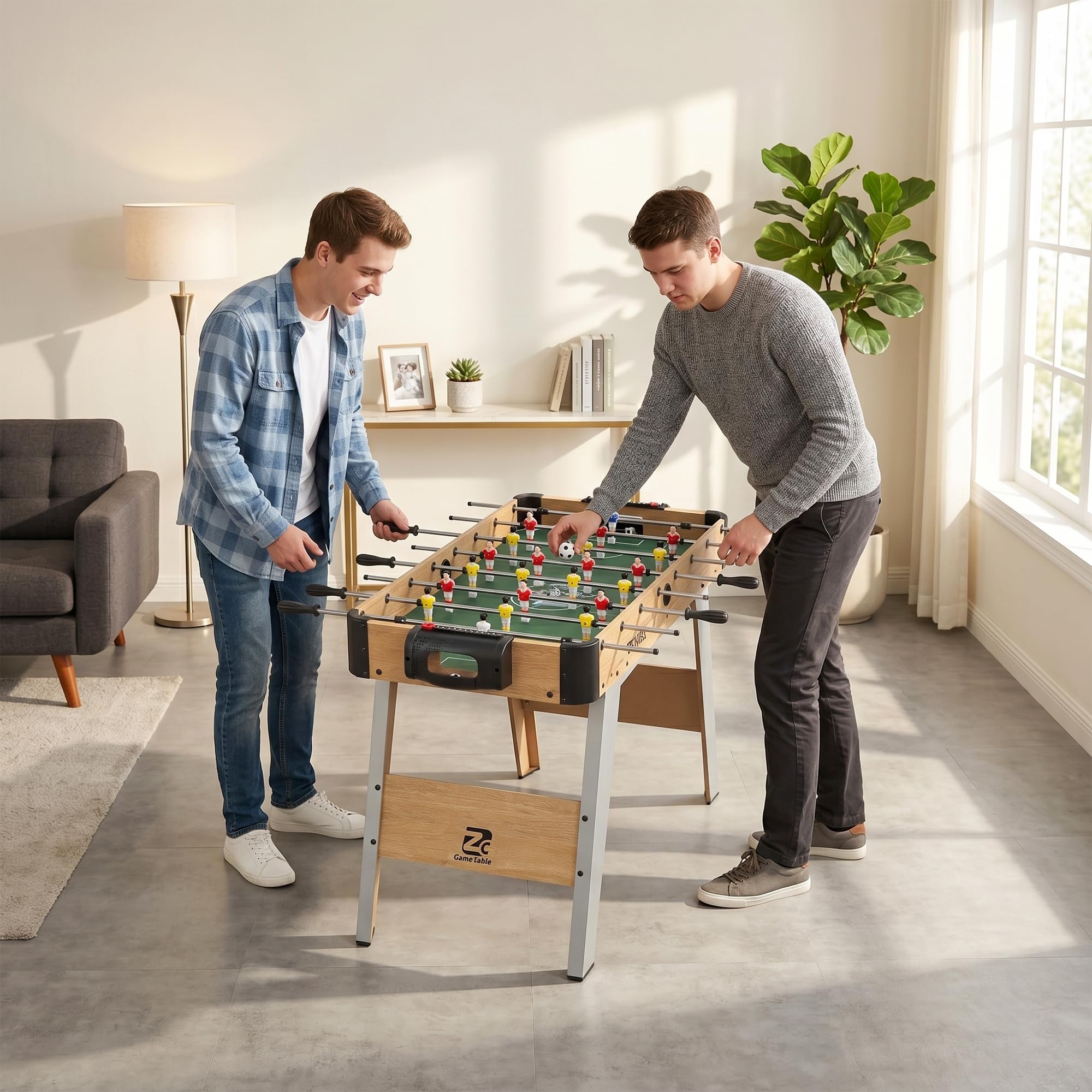 SPORTNOW Calcio Balilla, Biliardino da Casa con 22 Giocatori, 8 Aste, 2 Palline, Segnapunti, Maniglie Antiscivolo, Calcetto Balilla per Famiglia Adulti per Scuola Feste, 109x77x72 cm, Rovere