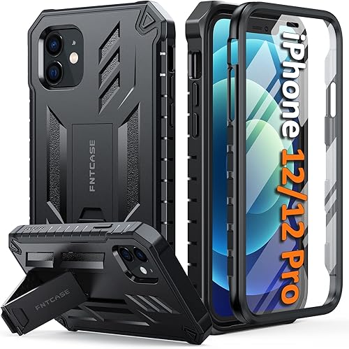 FNTCASE Funda para iPhone 12 para iPhone 12 Pro, funda protectora resistente de grado militar a prueba de caídas con función atril  Carcasa híbrida